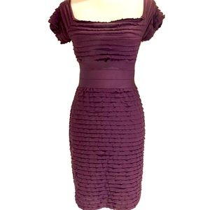 Max Studio Tiered Ruffle Stretch Sheath Dress Square Neck Size S Purple